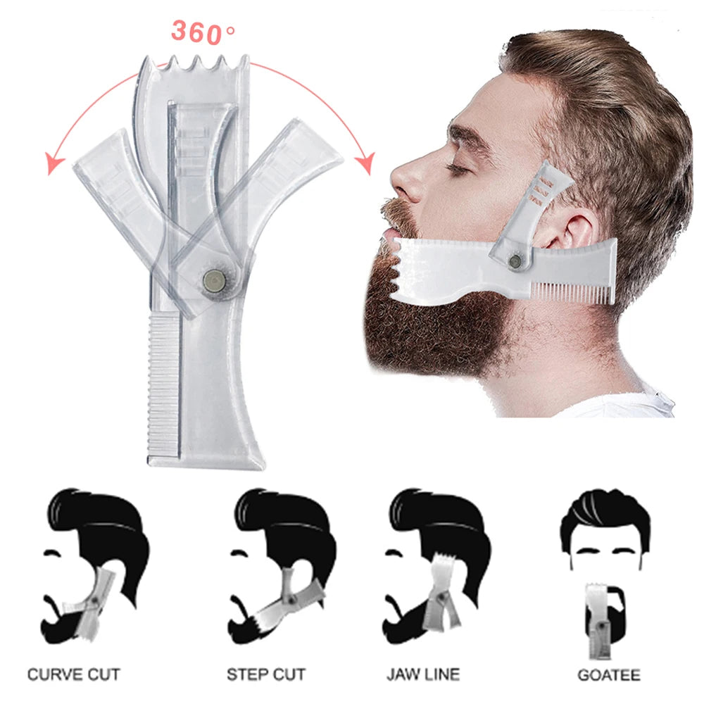 Men Beard Modeling Ruler 5 In 1 Shaping Styling Template Comb Rotatable Men's Beauty Tool For Hair Trimming Moustache Barber