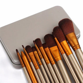 Makeup Brushes Set Eye Shadow Lip Gloss Eye Makeup Portable Beauty Tools (12pcs Aluminium Box)