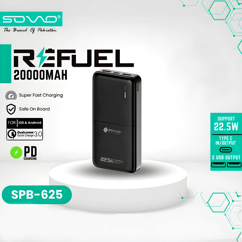 SOVO SPB-625 Refuel 20000mAh Portable Power Bank With PD (22.5W) Fast Charging