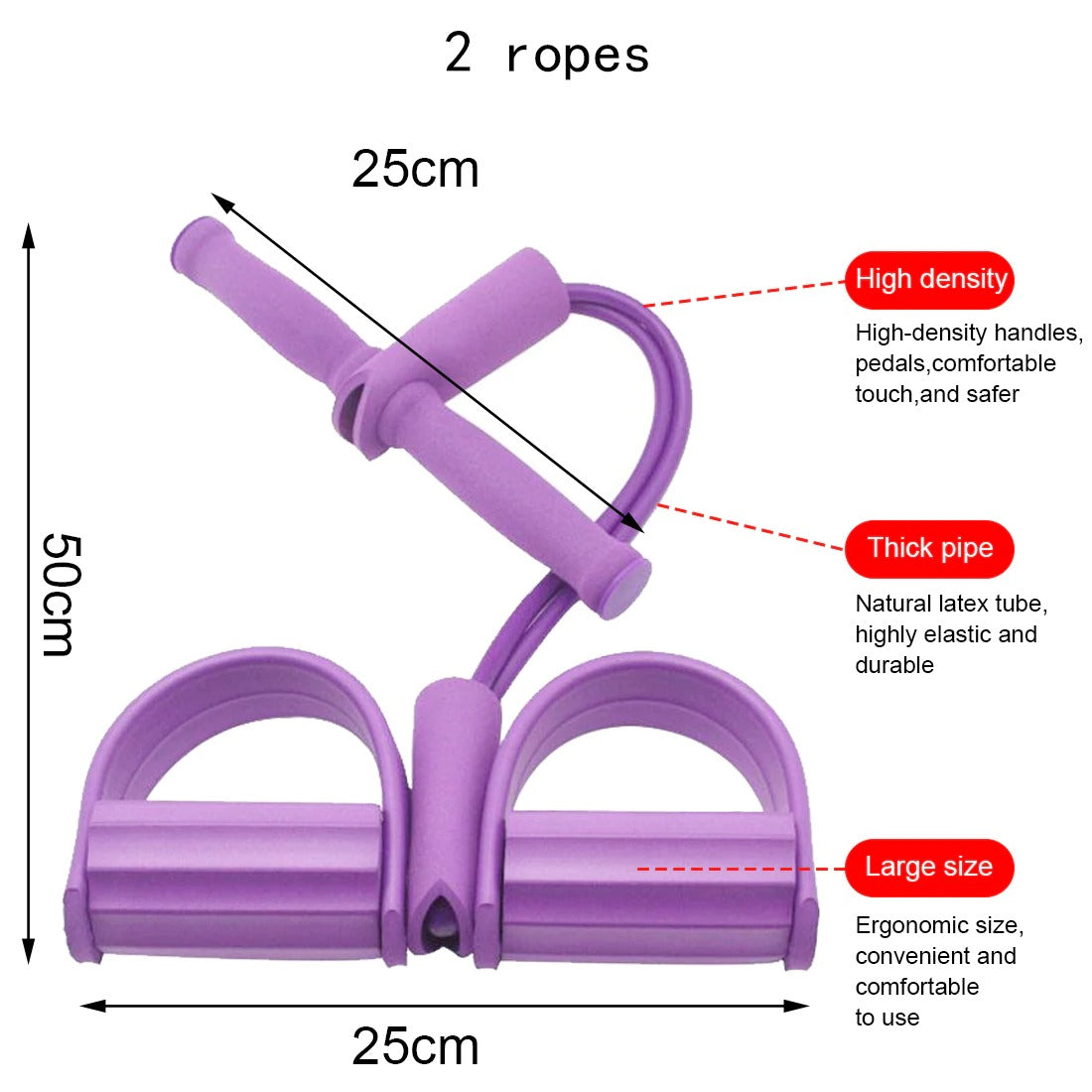 Durable Foot Pedal Pull Rope 2 Tube Resistance Band Pedal Exerciser